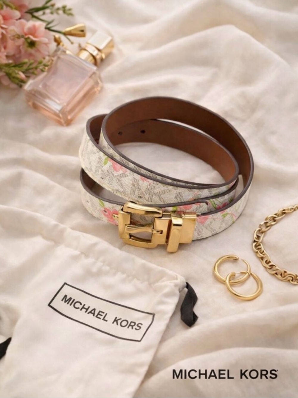 Michael Kors MK Logo Twist Reversible Floral Print Belt (44")